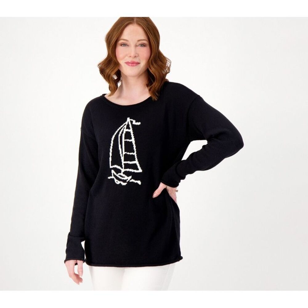 Warner Bros. Women's Top Sweater Sz XL Seaside Beach Black